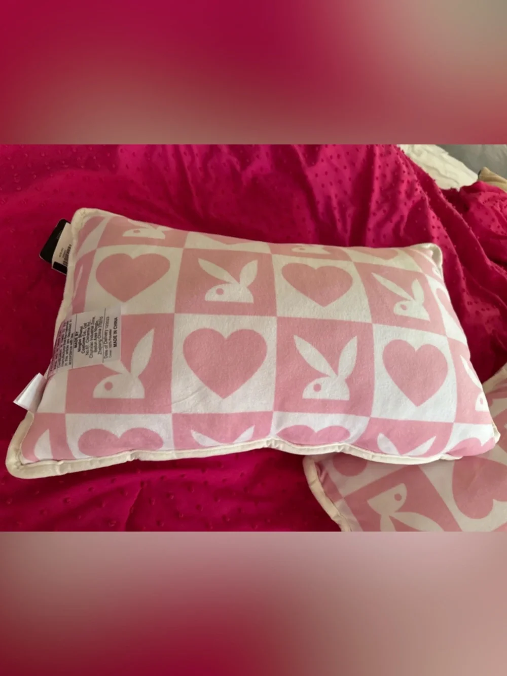 🐰 NWT PLAYBOY 🩷 Pink & White Heart and Playboy Bunny Pillow Pair